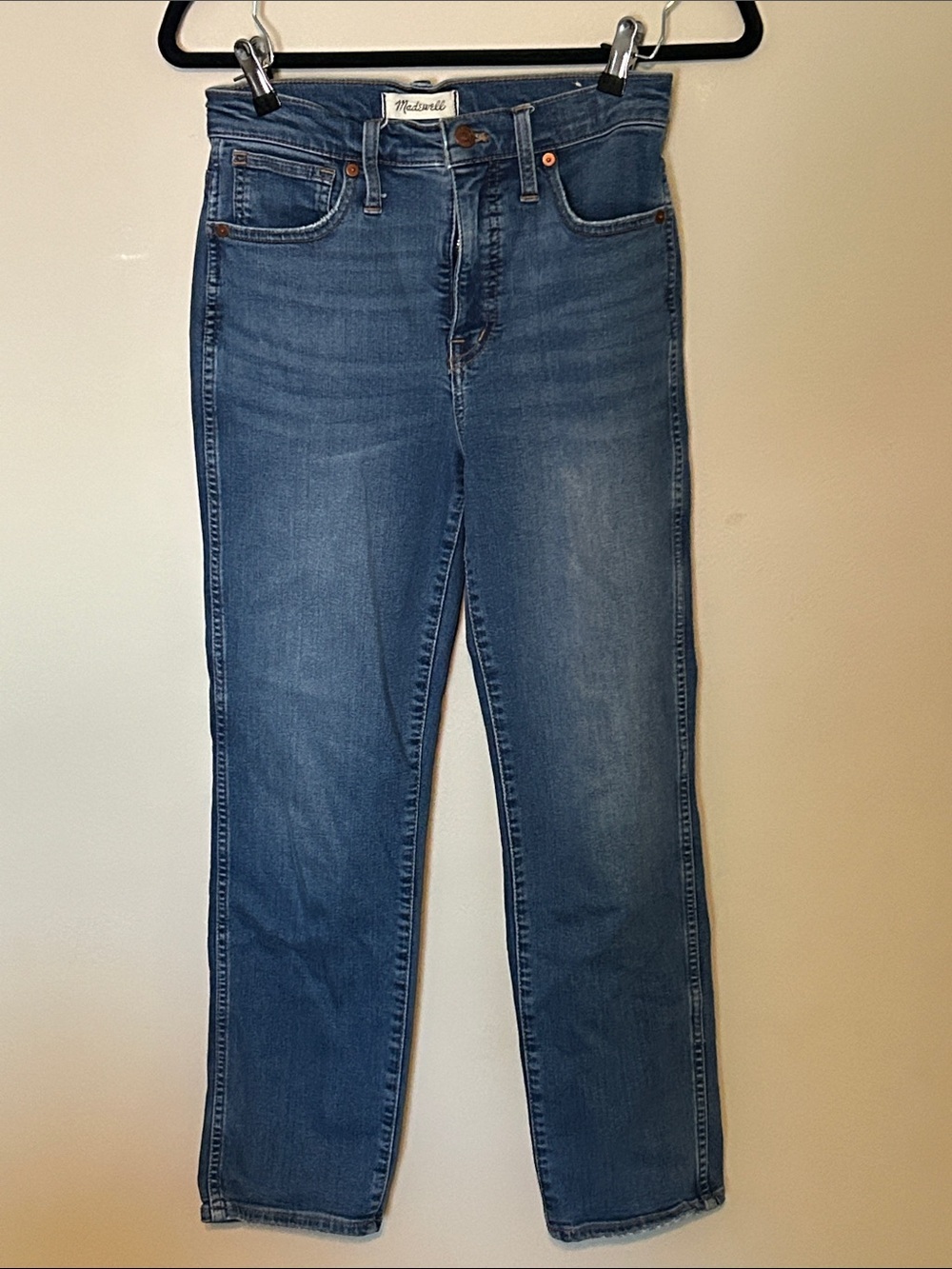 Madewell Stovepipe High-Rise Straight Jeans in Classic Blue